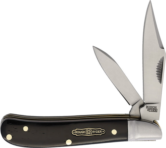 Rough Rider Bearhead Peanut Black Smooth Bone Folding Stainless Pocket Knife 2557