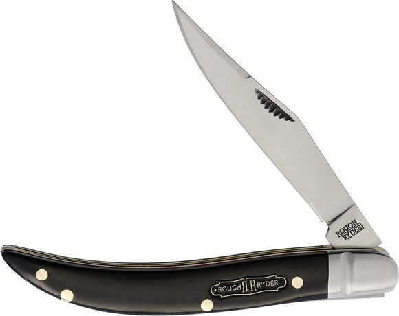 Rough Rider Bearhead Toothpick Black Smooth Bone Folding Stainless Pocket Knife 2565
