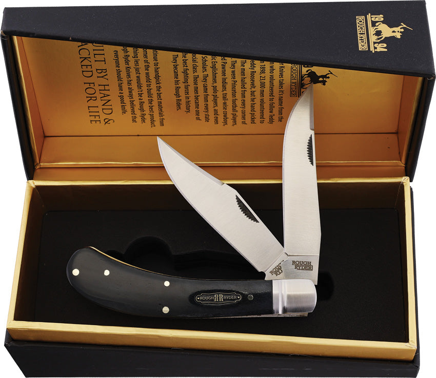 Rough Ryder Bearhead Saddlehorn Black Pakkawood Folding Pocket