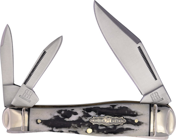 Rough Ryder Whittler Black & White Stag Bone Folding Stainless Clip & Twin Pen Knife 2574