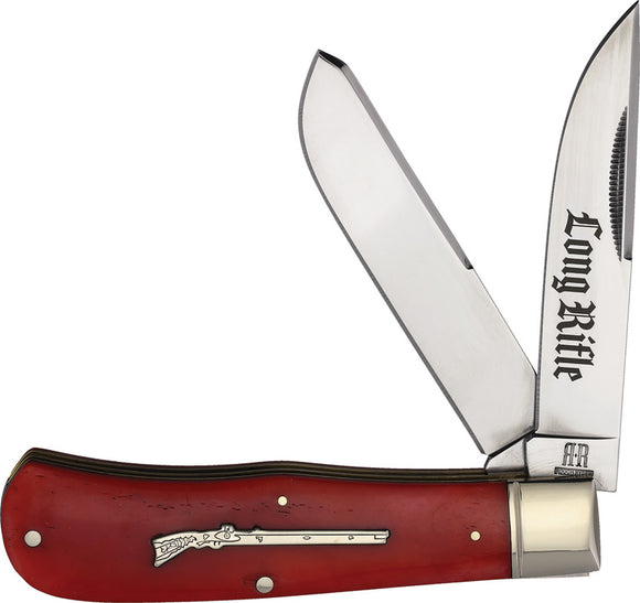 Rough Rider Long Rifle Jumbo Trapper Red Smooth Bone Folding Stainless Knife 2623