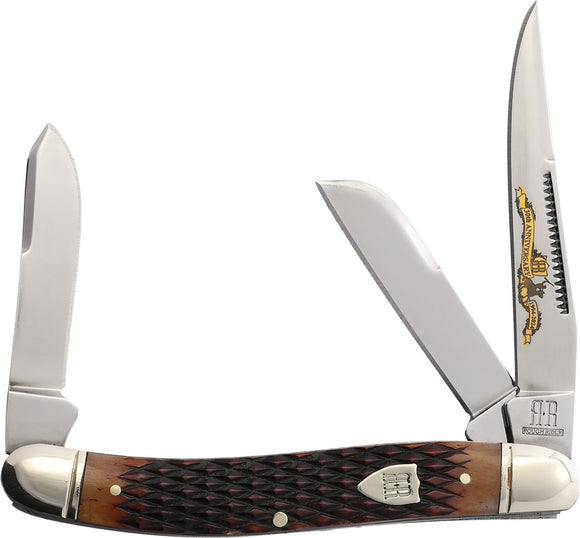 Rough Ryder 30th Anniversary Stockman Brown Bone Folding Stainless Pocket Knife 2629