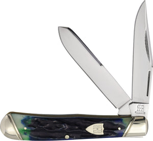 Rough Ryder Bluegill Trapper Blue & Green Bone Folding Stainless Pocket Knife 2634