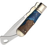Rough Rider Pandora Swirl Safety Blue Resin & Wood Folding Stainless Pocket Knife 2654 