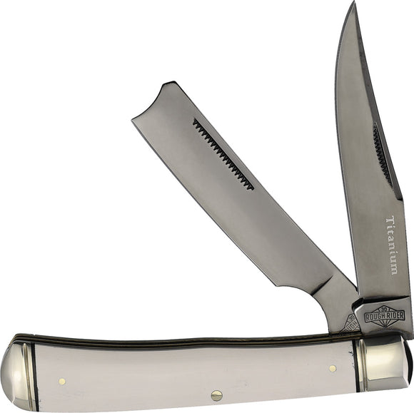 Rough Rider Tuxedo Razor Trapper White Micarta Folding Stainless Pocket Knife 2667