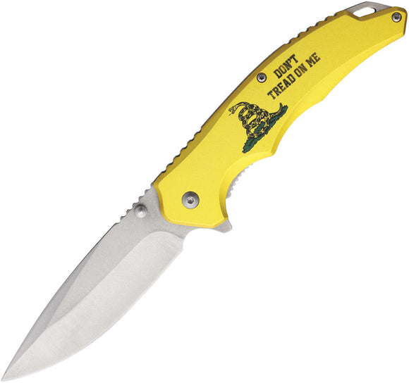 Rough Rider Linerlock A/O Don't Tread On Me Yellow Aluminum Folding Stainless Pocket Knife 2687