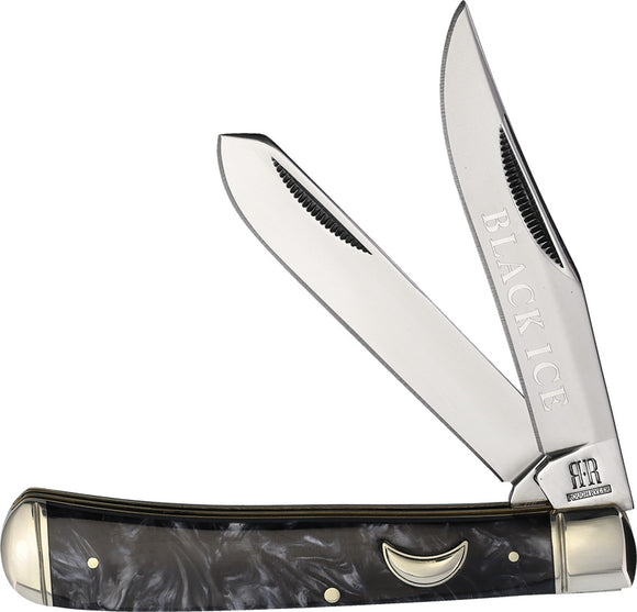 Rough Rider Black Ice Trapper Black Swirl Folding Stainless Pocket Knife 2692