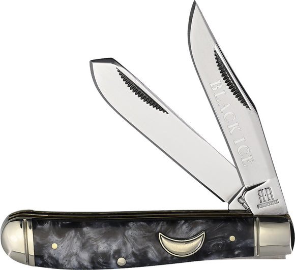 Rough Rider Black Ice Mini Trapper Black Swirl Folding Stainless Pocket Knife 2693