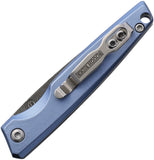 Rough Rider Linerlock Blue Aluminum Folding Damascus Pocket Knife 2695