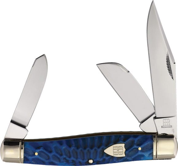 Rough Rider Large Stockman Blue Dragon Jigged Bone Folding Stainless Pocket Knife 2715