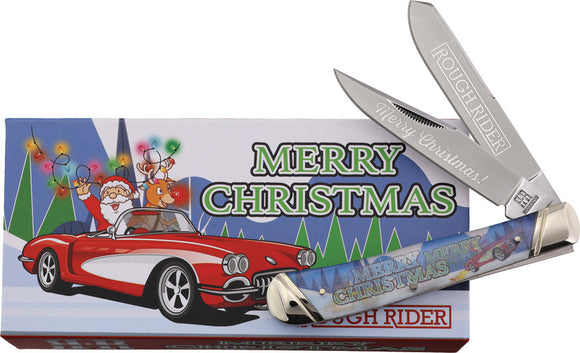 Rough Rider Merry Christmas 2025 Trapper Acrylic Folding Stainless Pocket Knife 2724