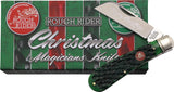 Rough Rider Merry Christmas 2025 Half Hawk Green & Red Bone Folding Pocket Knife 2725