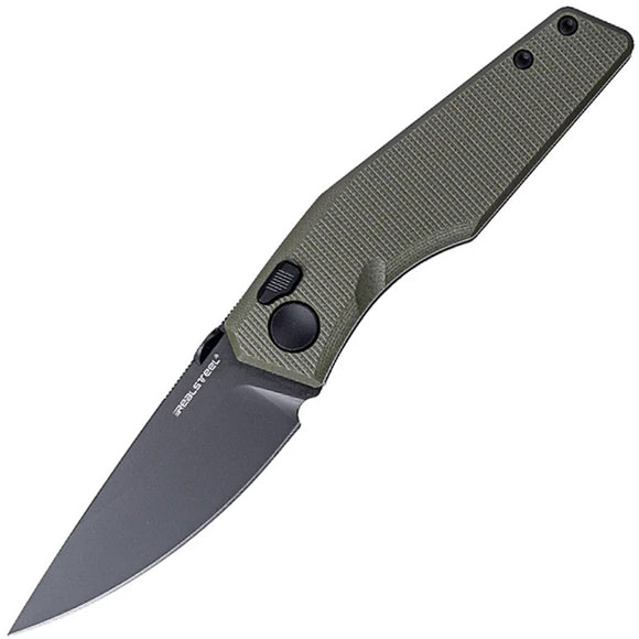 Real Steel Spectrum Button Lock OD Green G10 Folding Nitro-V Pocket Knife 7141GB