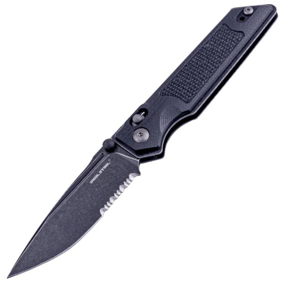 Real Steel Sacra Tac Slide Lock Black G10 Folding K110 Serrated Knife 7713B
