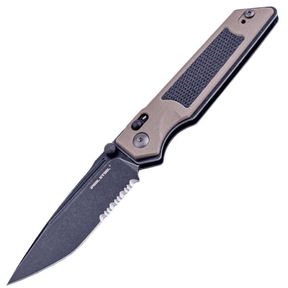 Real Steel Sacra Tac Slide Lock Coyote & Black G10 Folding Serrated Knife 7713CB
