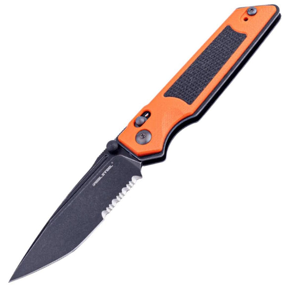 Real Steel Sacra Tac Slide Lock Orange & Black G10 Folding Serrated Knife 7713OB