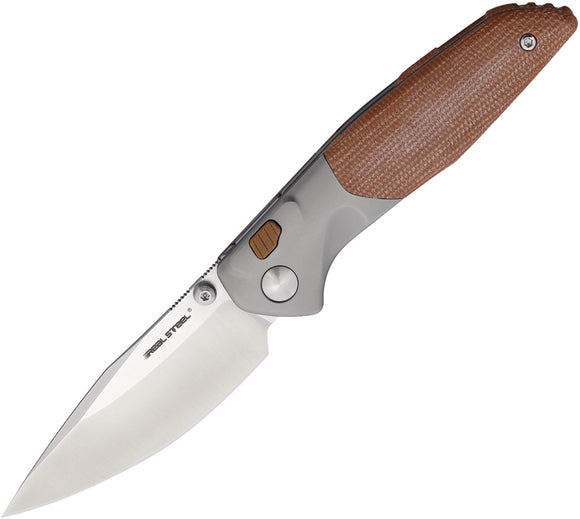 Real Steel Hoeft Button Lock Natural Micarta & Titanium Folding S35VN Pocket Knife 7901NM