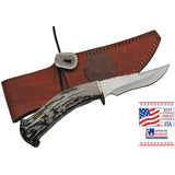 Rite Edge USA Hunter Brown & White Stainless Clip Point Fixed Blade Knife DHB6