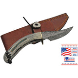 Rite Edge USA Skinner Brown Smooth Damascus Steel Fixed Blade Knife DHDMB1