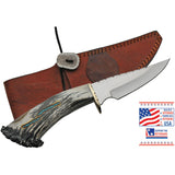 Rite Edge USA Skinner Tan & White Smooth Stainess Fixed Blade Knife EKB4