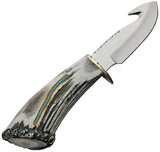 Rite Edge USA Guthook Hunter White & Brown Stainless Fixed Blade Knife EKBBK2