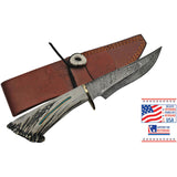 Rite Edge USA Skinner Brown & White Curved Damascus Fixed Blade Knife EKDMB3