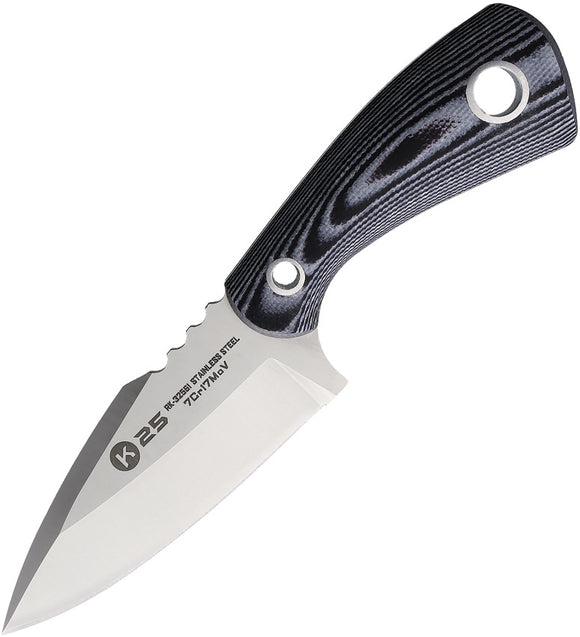 K25 Jacob Tactical Neck Black & White G10 7Cr17MoV Fixed Blade Knife 32561