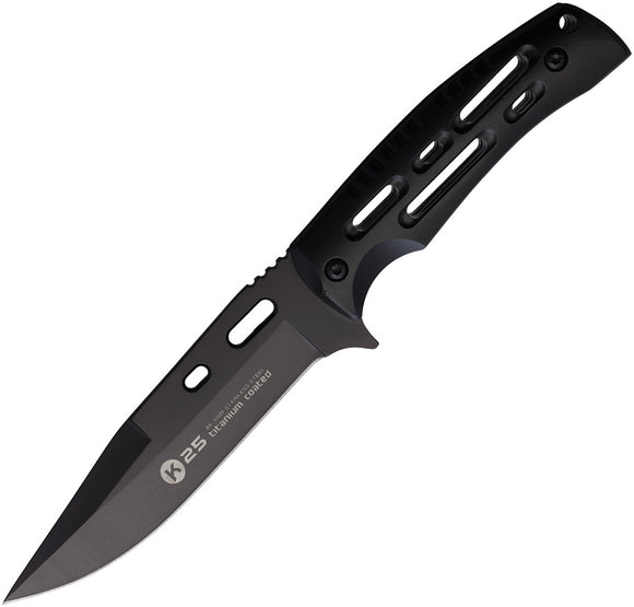 K25 Tactical Black Aluminum Stainless Steel Fixed Blade Knife 32609