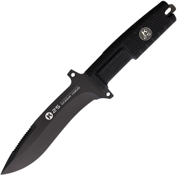 K25 Tactical Black Stainless Steel Sawback Drop Point Fixed Blade Knife 32629