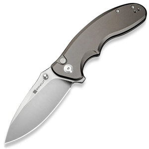 SENCUT Cybrix Button Lock Gray Aluminum Folding 9Cr18MoV Pocket Knife 23098A2