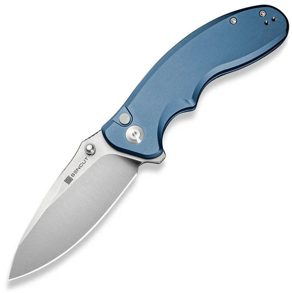 SENCUT Cybrix Button Lock Blue Aluminum Folding 9Cr18MoV Pocket Knife 23098A4