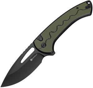 SENCUT Squiggy Button Lock Black & Green G10 Folding 9Cr18MoV Pocket Knife 24082A2