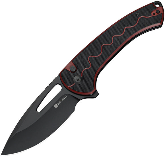SENCUT Squiggy Button Lock Black & Burgundy G10 Folding 9Cr18MoV Pocket Knife 24082A3