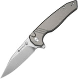 SENCUT Selkyris Button Lock Gray Aluminum Folding D2 Steel Pocket Knife 250682