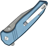 SENCUT Selkyris Button Lock Blue Aluminum Folding D2 Steel Pocket Knife 250683