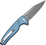 SENCUT Selkyris Button Lock Blue Aluminum Folding D2 Steel Pocket Knife 250683