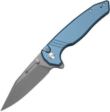 SENCUT Selkyris Button Lock Blue Aluminum Folding D2 Steel Pocket Knife 250683