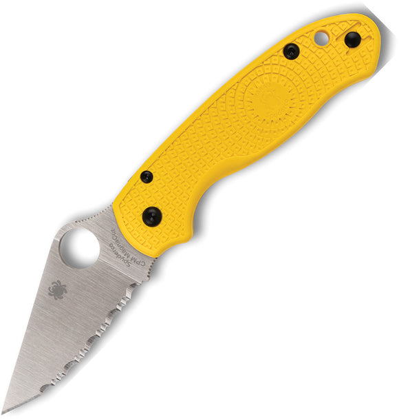 Spyderco Para 3 Lightweight Compression Lock Salt Yellow FRN Folding MagnaCut Serrated Knife 223SYL