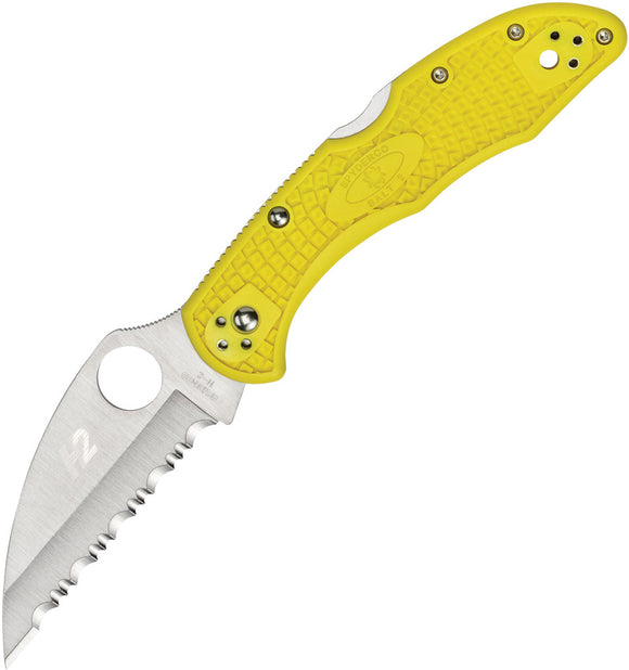 Spyderco Salt 2 Lockback Yellow Wharncliffe Serrated H2 Steel Folding Knife 88SWCYL2