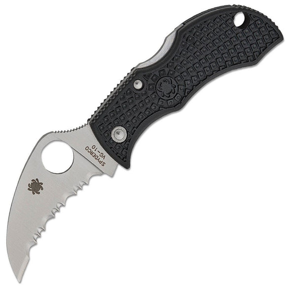 Spyderco Manbug Lockback Black FRN Folding VG-10 Serrated Pocket Knife MBKHBS