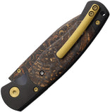 Santa Fe Stoneworks El Rey Button Lock Black Titanium & Fossilized Mammoth Tusk Folding Copper Damascus Knife CBMI02