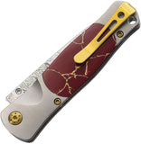 Santa Fe Stoneworks Old Tesoro Button Lock Titanium & Red Jasper Folding Damascus Knife DJS01RJ