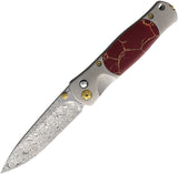 Santa Fe Stoneworks Old Tesoro Button Lock Titanium & Red Jasper Folding Damascus Knife DJS01RJ