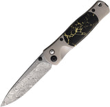 Santa Fe Stoneworks Old Tesoro Button Lock Gray Titanium Folding Damascus Knife DJS01