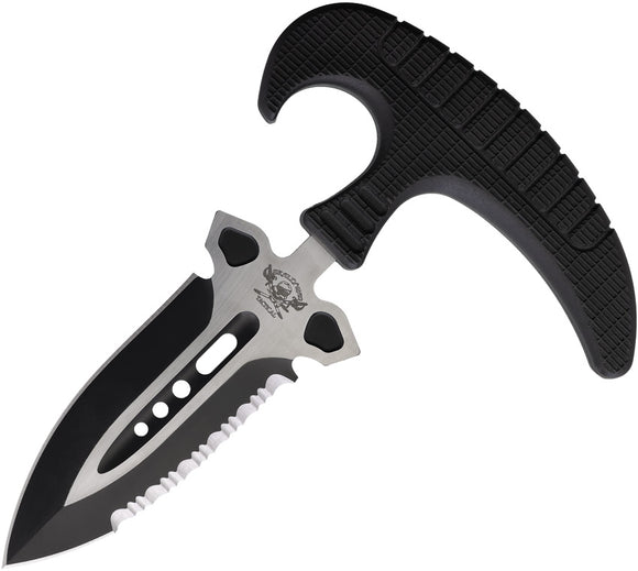Skallywag Tactical Shark Tooth Black 420 Stainless Serrated Push Dagger w/ Sheath 17044