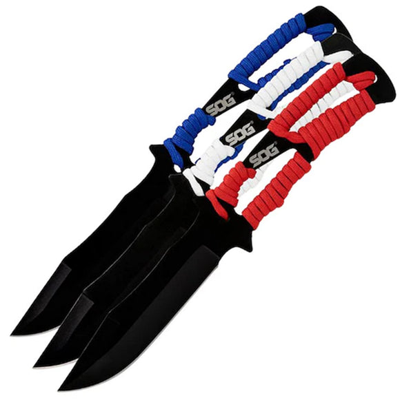 SOG Merica 3pc Red & White & Blue Fixed Blade Throwing Knife Set F044NCPXX