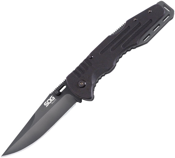 SOG Salute Lockback Black Stainless Steel Folding Blade G10 Handle Knife FF11CP