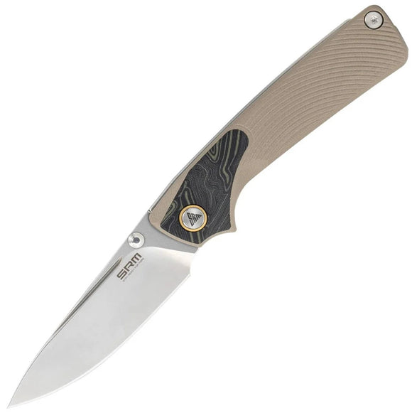 SRM Knives Dome 106M-GW Slip Joint Desert Tan & Black G10 Folding 14C28N Knife 106MGW