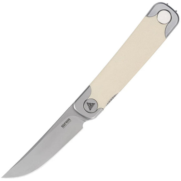 SRM Knives Enso Linerlock White G10 Folding Sandvik 14C28N Pocket Knife 131MGT