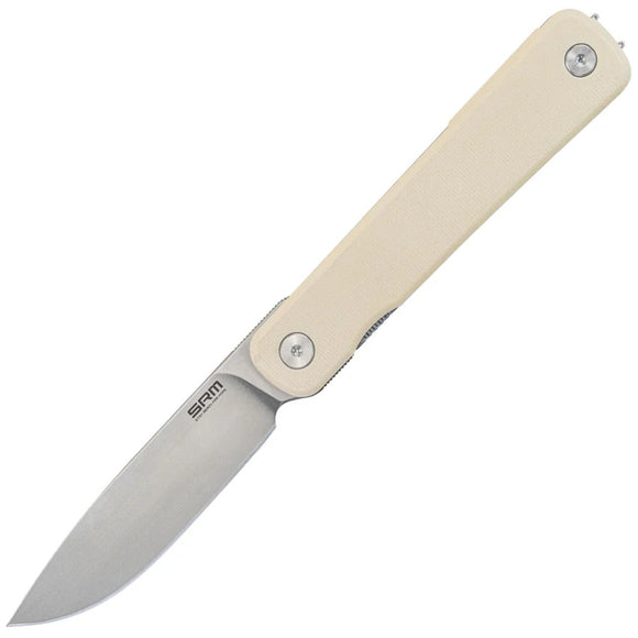 SRM Knives Palfrey 135L-GT Framelock Ivory G10 & Stainless Folding 14C28N Knife 135LGT